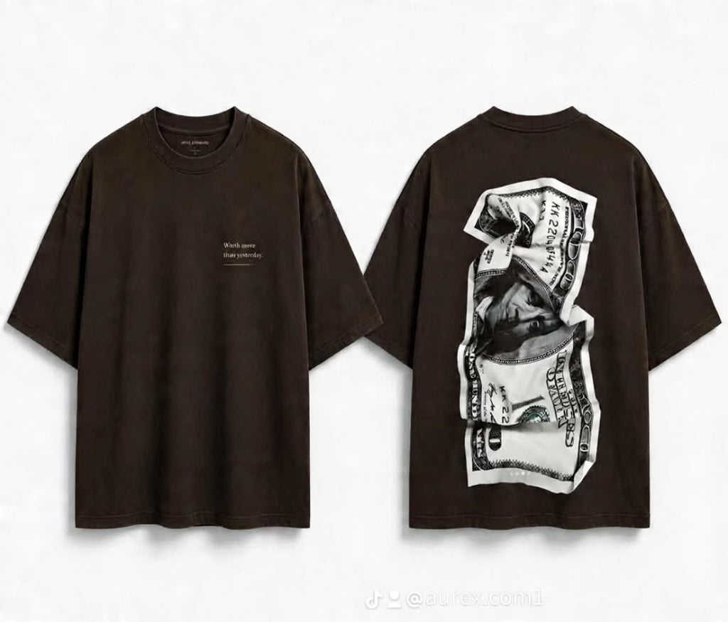 "DOLLAR" Drop-Shoulder Graphic Tee in Vintage Brown