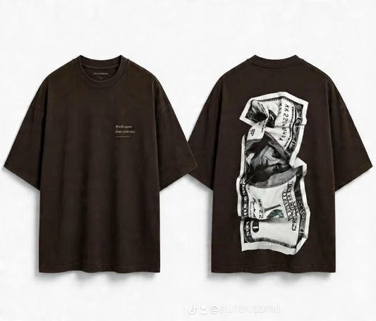 "DOLLAR" Drop-Shoulder Graphic Tee in Vintage Brown