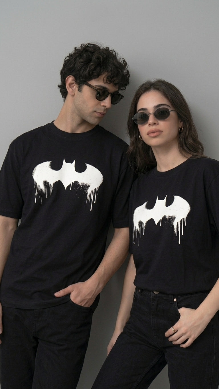 BATMAN Splatter Oversized Drop-Shoulder Tee – Black