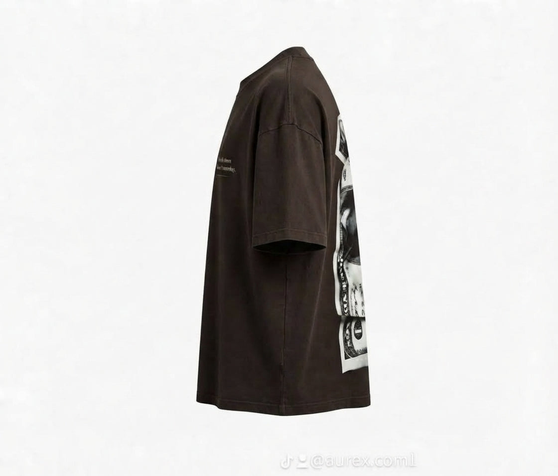 "DOLLAR" Drop-Shoulder Graphic Tee in Vintage Brown