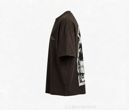 "DOLLAR" Drop-Shoulder Graphic Tee in Vintage Brown