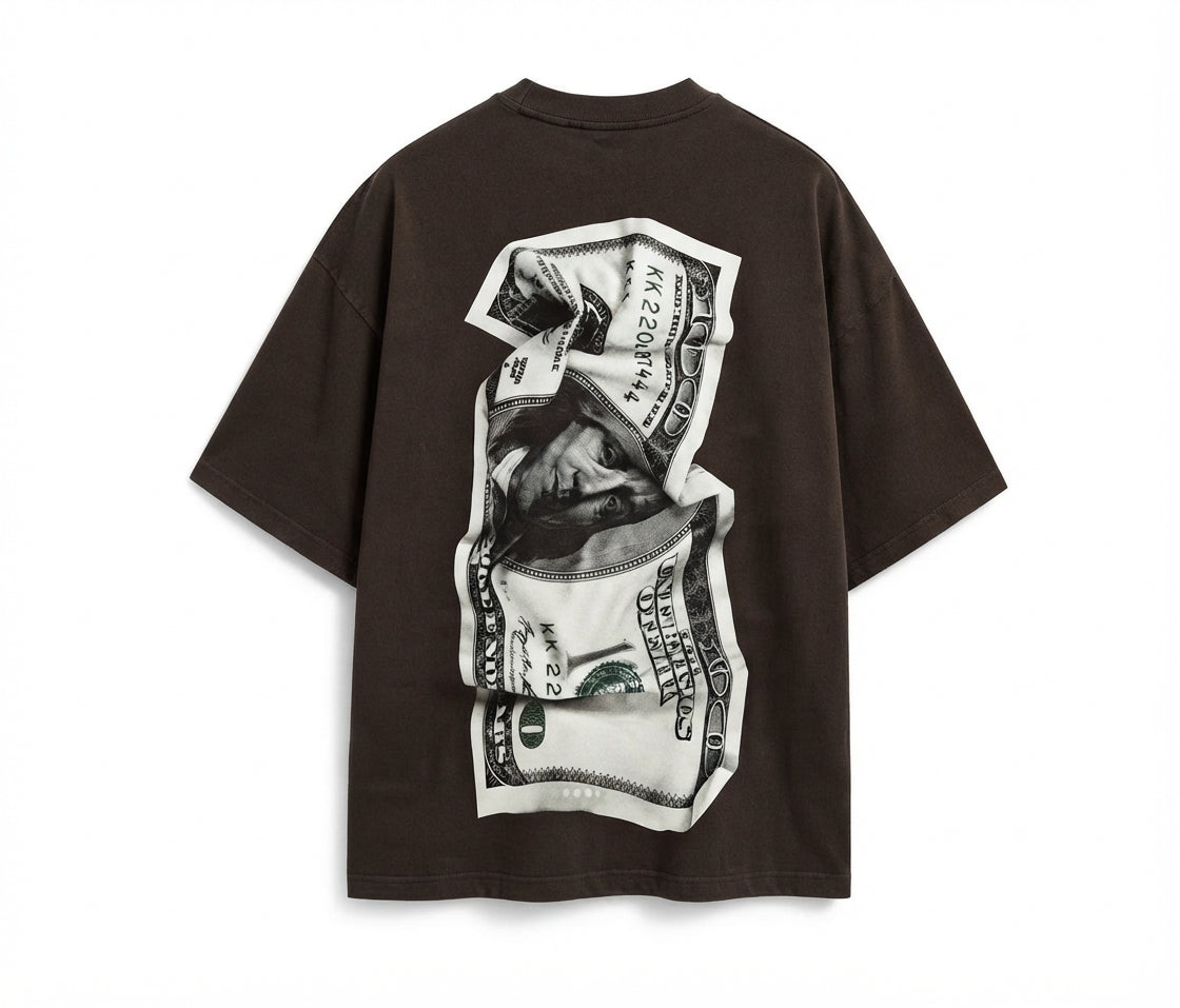 "DOLLAR" Drop-Shoulder Graphic Tee in Vintage Brown