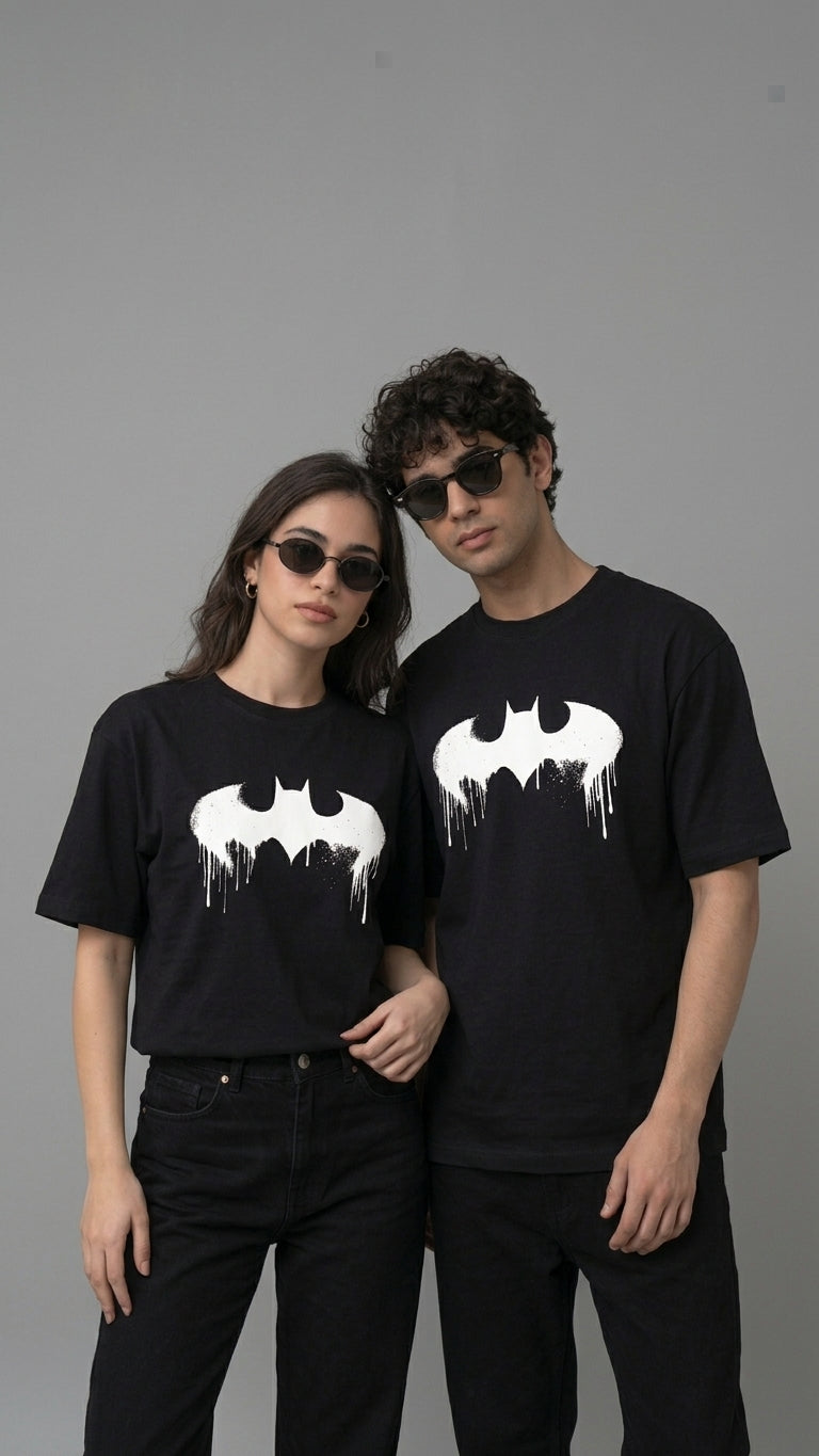 BATMAN Splatter Oversized Drop-Shoulder Tee – Black