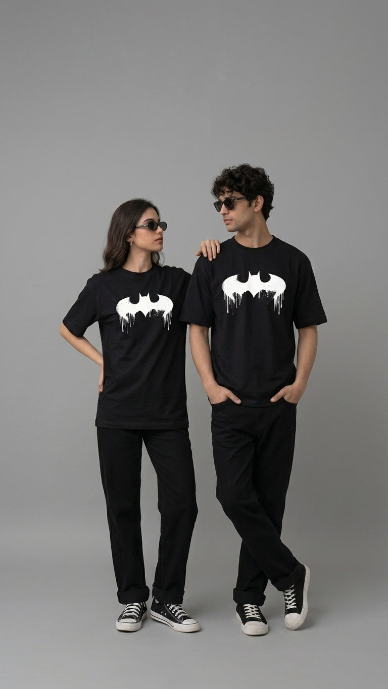 BATMAN Splatter Oversized Drop-Shoulder Tee – Black