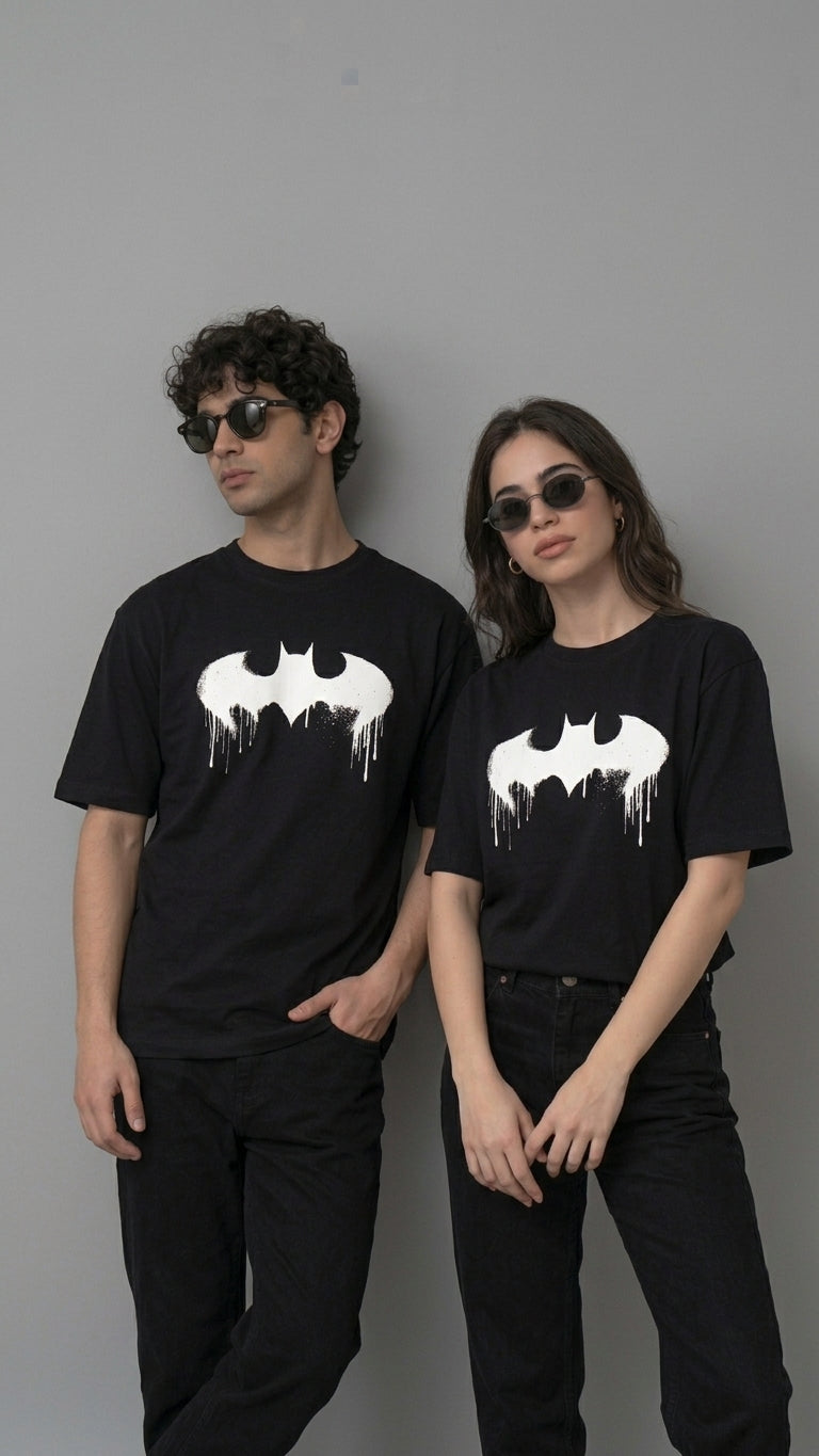 BATMAN Splatter Oversized Drop-Shoulder Tee – Black
