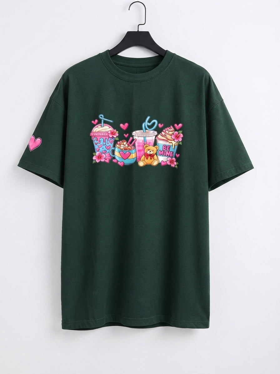 BE MINE Oversized Drop-Shoulder Tee – Forest Green