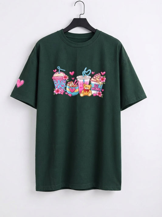BE MINE Oversized Drop-Shoulder Tee – Forest Green